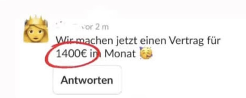 Erfolgs-Nachricht aus der Community: Vertrag über 1.400 € im Monat